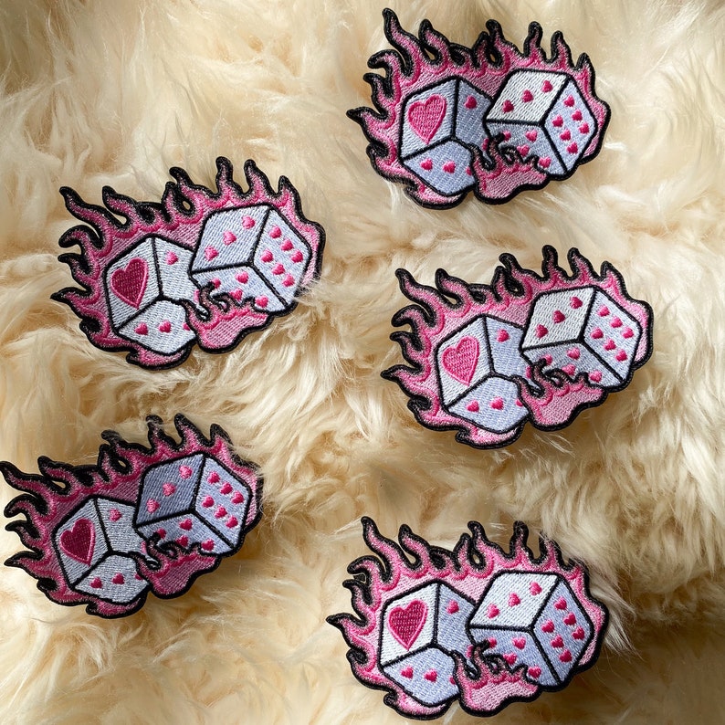 Flaming Dice Patch - Iron on Patch - Embroidered Patches for Jackets ...