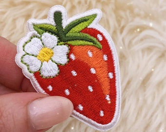 Strawberry Patch - Fruit Patches for Jackets - Embroidered Iron On - Fruity Cottagecore Berry Aesthetic - Wildflower + Co. DIY