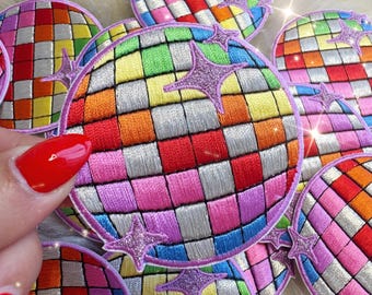 Rainbow Disco Ball Patch - Embroidered Iron On Patches for Jackets + - Pride LGBTQ+ - Mirrorball - Cute Gifts - Wildflower + Co.