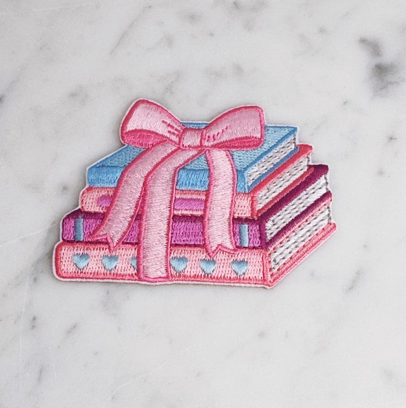 Tied With a Bow Book Stack Patch | Bookish Embroidered Iron on Patches ...