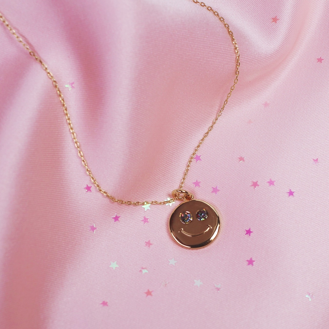 Buy Smiley Gem Necklace Cute Jewelry Charm Necklace Kidcore  Aestghetic Dainty Gold Charm Fun Gift Smiley Face Wildflower  Online in