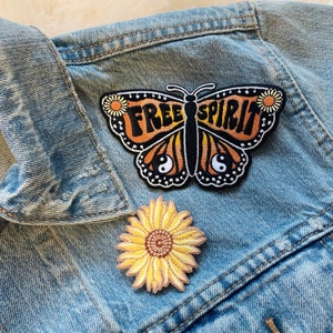 Free Spirit Butterfly Patch Iron On Embroidered Patches Quote Camping Outdoors Nature VSCO Wildflower Co. image 7