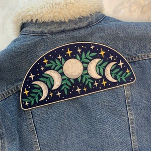 Moon Phases Large Back Patch Iron On Embroidered Patches for Jackets Celestial Magical Midnight Navy & Metallic Wildflower Co. DIY image 3