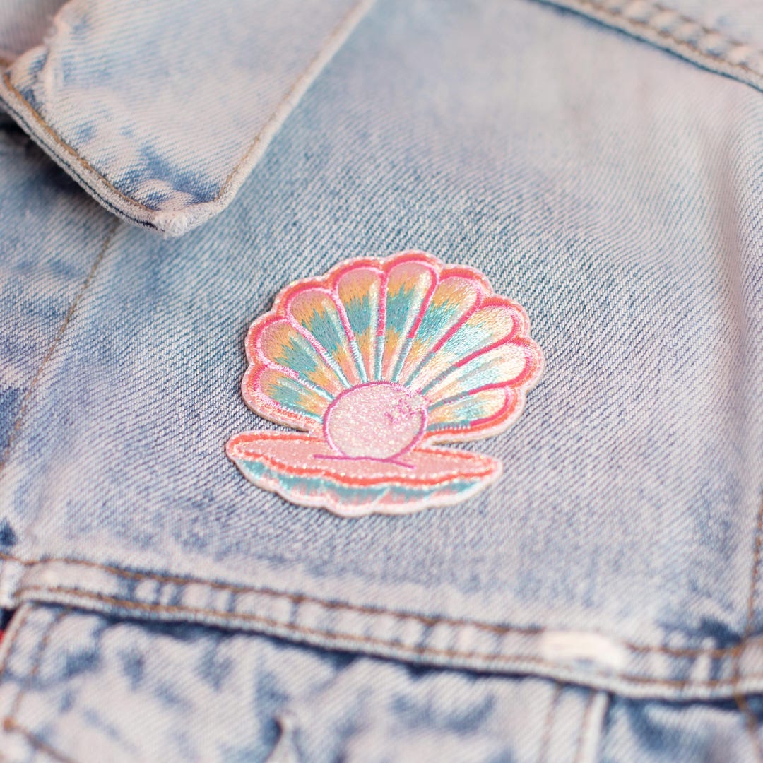 Seashell & Pearl Patch - Embroidered Iron on Patches for Jackets ...