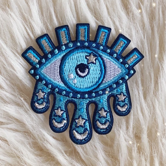 Cosmic Evil Eye Patch Iron on Patches Teardrops, Moon & Stars Turquoise  Blue Embroidered Patches for Jackets Wildflower Co. DIY -  Israel