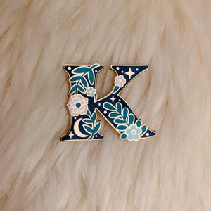 Botanical Letter Enamel Pin Personalize with Your Initial or Monogram Flower, Moon, & Star Details Wildflower Co image 5