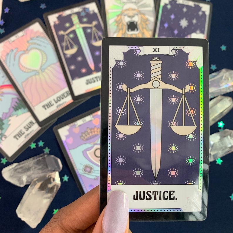 Tarot Card Sticker Justice Holographic Scales of Etsy