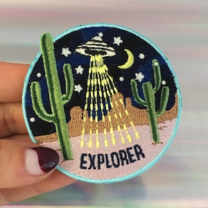 Explorer Patch - Outer Space UFO Alien - Area 51 Desert Cactus - Patches for Jackets - Embroidered Iron On, Wildflower + Co.