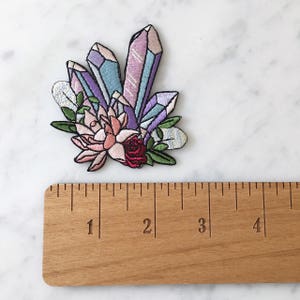 Crystal Patch Iron On Embroidered Patch Pastel Aura Crystals & Pink Lotus image 5
