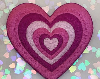 Y2K Heart Patch - Aesthetic Heart Embroidered Iron On Patches - Pink Lilac  / Purple Blue Green Yellow & Brown - Cute Patches! Wildflower