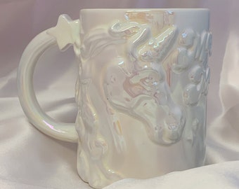 Magic Maker Unicorn Coffee Mug - White Iridescent Glaze - Pastel Pink or Aqua - Moon & Stars - XL Oversized - Wildflower + Co. Gift