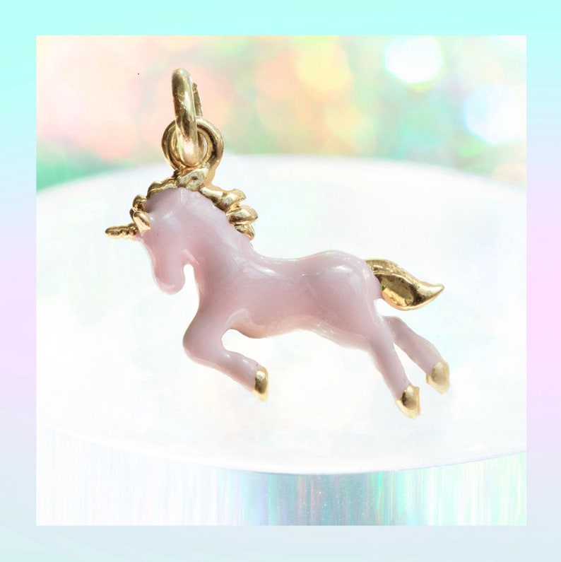 Unicorn Charm Pastel Pink & Gold Unicorn Pendant Valentines Etsy