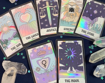 Tarot Card Sticker - Lovers, Moon, Sun, Justice, Strength, Empress | Holographic Vinyl Stickers for Laptop Water Bottles Aesthetic Stickers