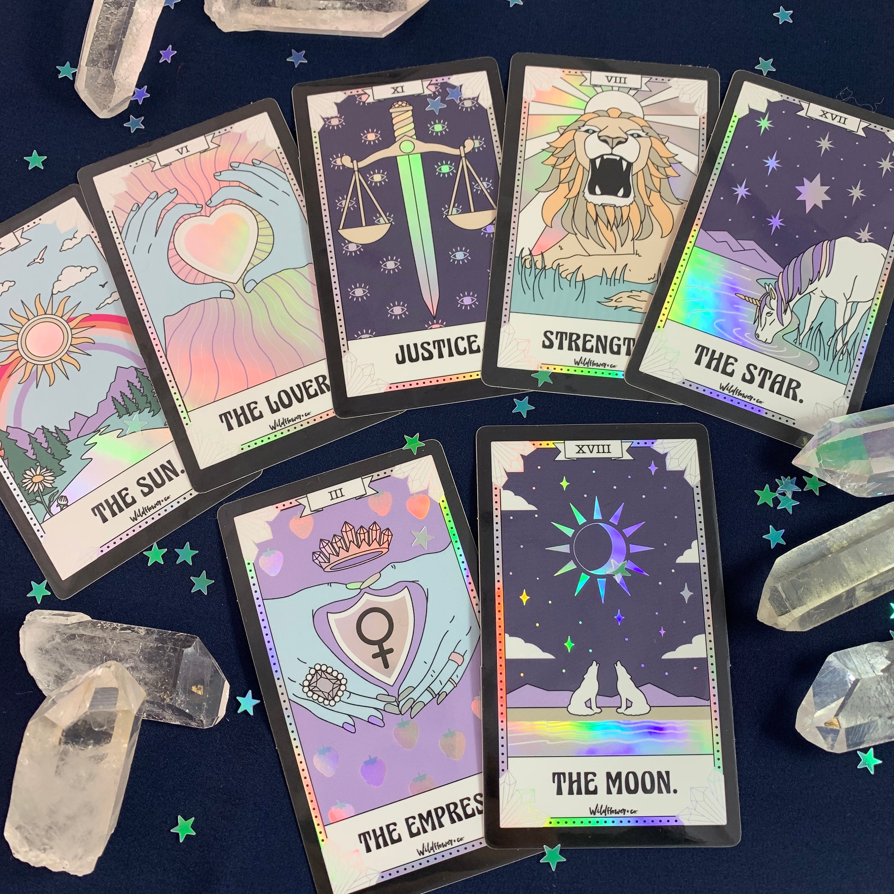 Tarot Card Sticker Sheet, tarot mystic moon eye hand potion bottle star  card sun crystal raven mushroom plant stickers