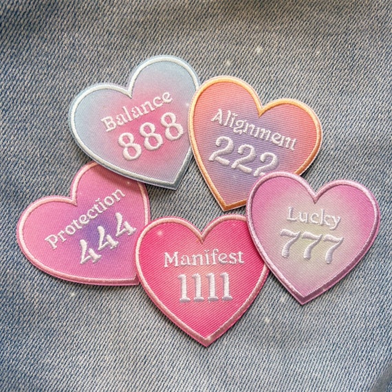 Y2K Heart Patch Aesthetic Heart Embroidered Iron on Patches Pink
