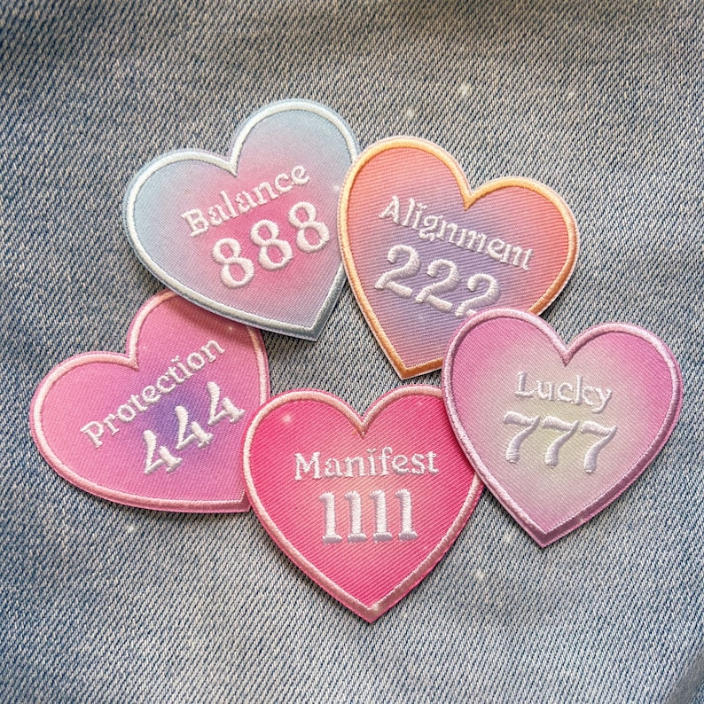 Angel Number Patch 1111 222 333 444 777 888 - Manifest Protection Balance Lucky Alignment Guidance - Aura Heart Iron On Embroidered Patches 