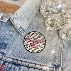 New York City Disco Ball Patch - Embroidered Iron On Patches for Jackets - Mirrorball - NYC Travel Souvenir Patch - Stocking Stuffers