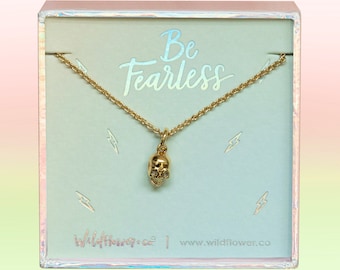 Petit collier tête de mort en or - Cadeau bijoux personnalisé - Wildflower + Co.