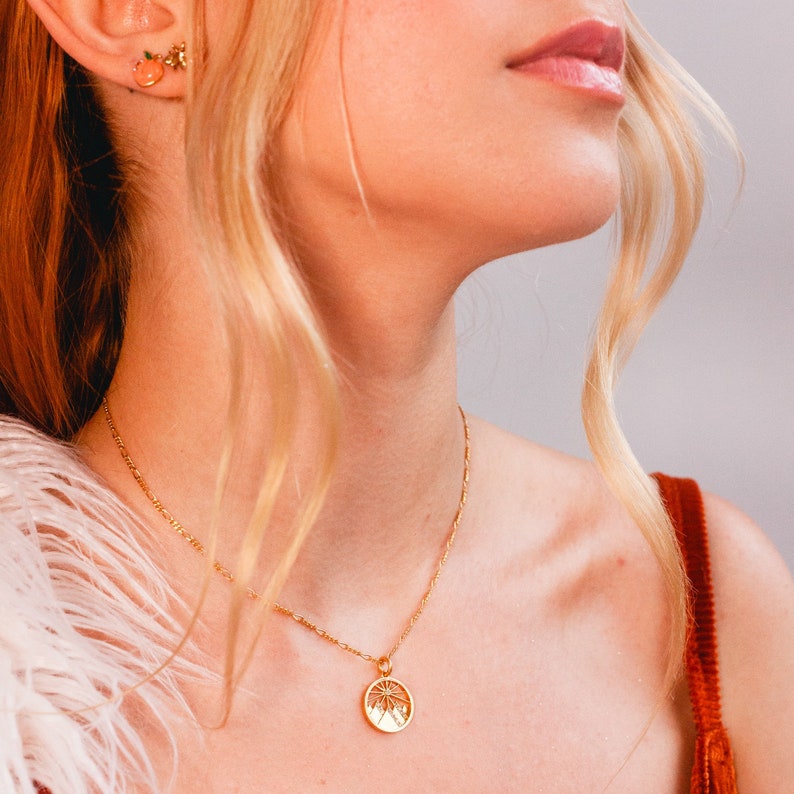 Co. Gold Mountain Necklace Adventure Charm Jewelry Gift Hiking Wildflower Personalized Jewelry Sunrise Camping