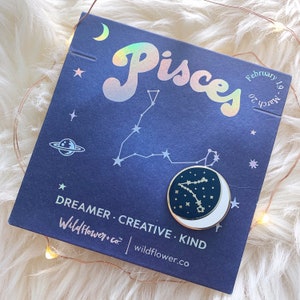 Pisces Zodiac Enamel Pin | Constellation Star Sign | Moon Star Pin | Astrology Gift - Hat Pin - Wildflower + Co. Gifts