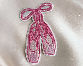 Ballet Slippers Patch - Pink Ballet Ribbon Iron on Patch Coquette Royalcore Girlycore Aesthetic Embroidered Patches for Jackets - Balletcore