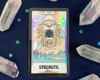 Tarot Card Sticker - Strength | Holographic !!! | Roaring Lion | Stickers for Laptop Water Bottles + Aesthetic Stickers