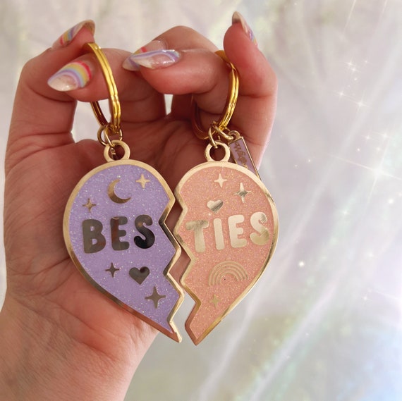 Best Friend Keychain Besties S/2 Split Heart Keychains Pink