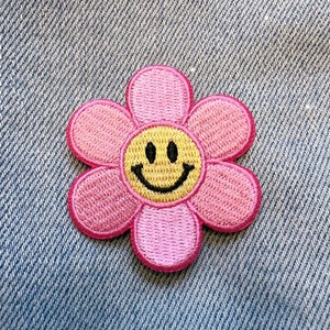 Smiley Daisy Patch Embroidered Patches for Jackets Positivity Optimism & Good Vibes Retro Flower Patches Kidcore Smiley Face Patch image 4
