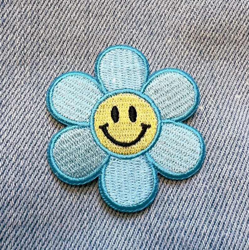 Smiley Daisy Patch Embroidered Patches for Jackets Positivity Optimism & Good Vibes Retro Flower Patches Kidcore Smiley Face Patch image 6