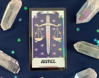 Tarot Card Sticker - Justice | Holographic !!! | Scales of Justice | Stickers for Laptop Water Bottles +