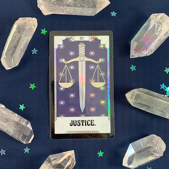 Tarot Card Sticker - Justice | Holographic !!! | Scales of Justice | Stickers for Laptop Water Bottles +
