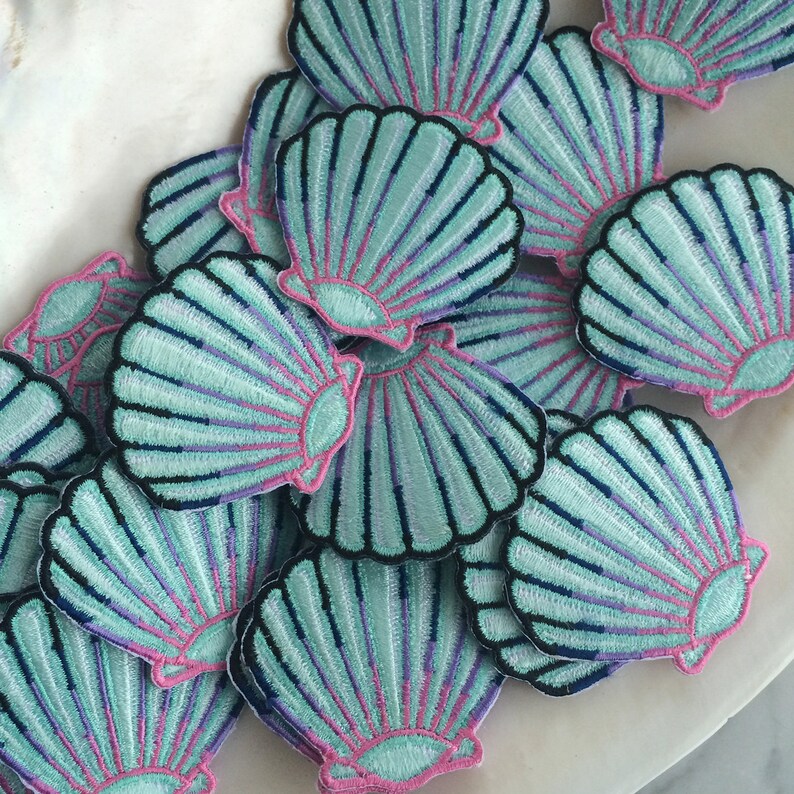 Seashell Patch Iron On Embroidered Applique Mermaid Shell Etsy