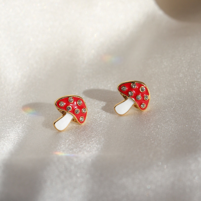 Mushroom Earrings Mushroom Stud Earrings Cottagecore Etsy