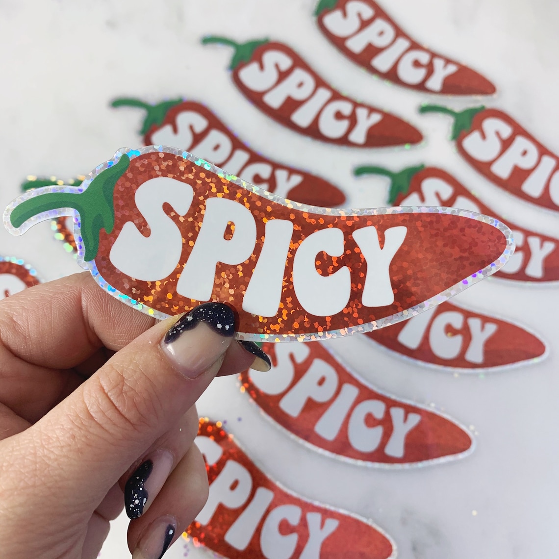 Spicy Pepper Sticker - Glitter Holographic ! Red Hot Pepper - Stickers ...