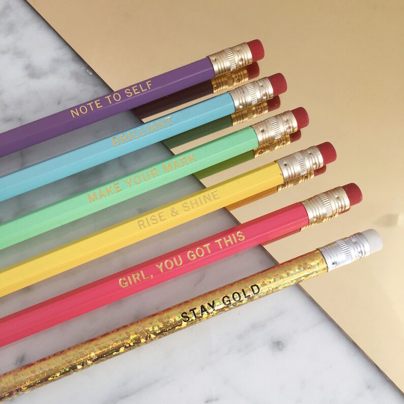 Motivational Pencil Set S/6 Fancy Pencils Quotes Stay Etsy