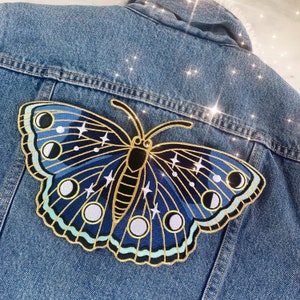Lunar Butterfly XL Back Patch Patches for Jackets, Embroidered Iron On, Moon Phases, Stars & Night Sky Midnight Blue Wildflower Co. image 5