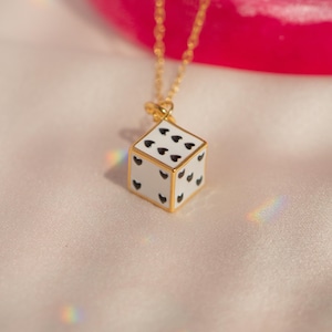 Dice Necklace, Dice Pendant, Dice Charm Necklace - Enamel
