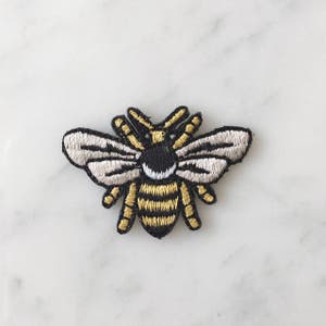 Tiny Bee Patch Iron On Embroidered Patches Metallic Gold image 5