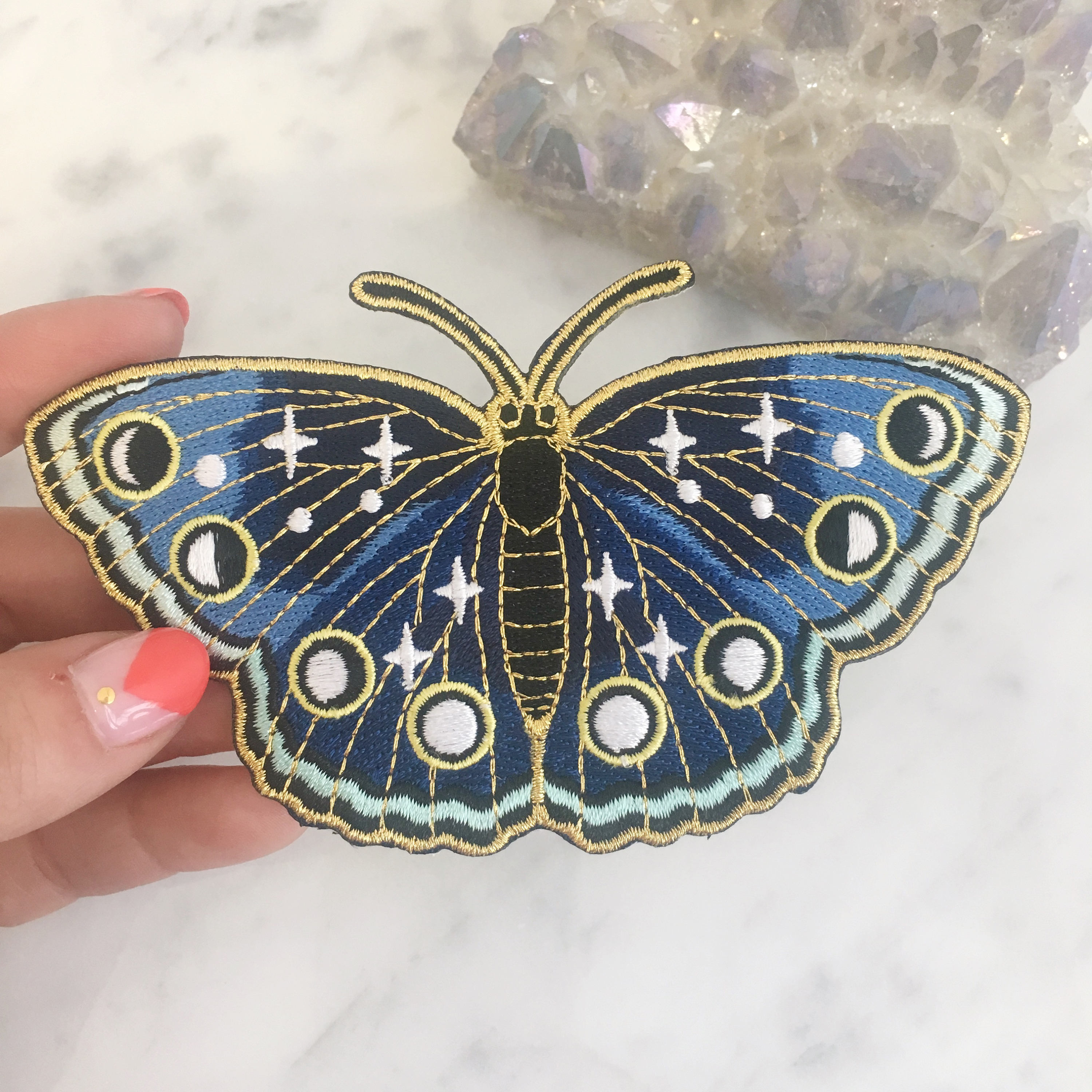 Night Butterfly Patch Iron on Embroidered Patches Moon Phases, Stars &  Night Sky Midnight Blue 