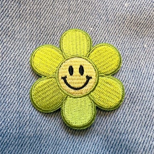 Smiley Daisy Patch Embroidered Patches for Jackets Positivity Optimism & Good Vibes Retro Flower Patches Kidcore Smiley Face Patch image 8