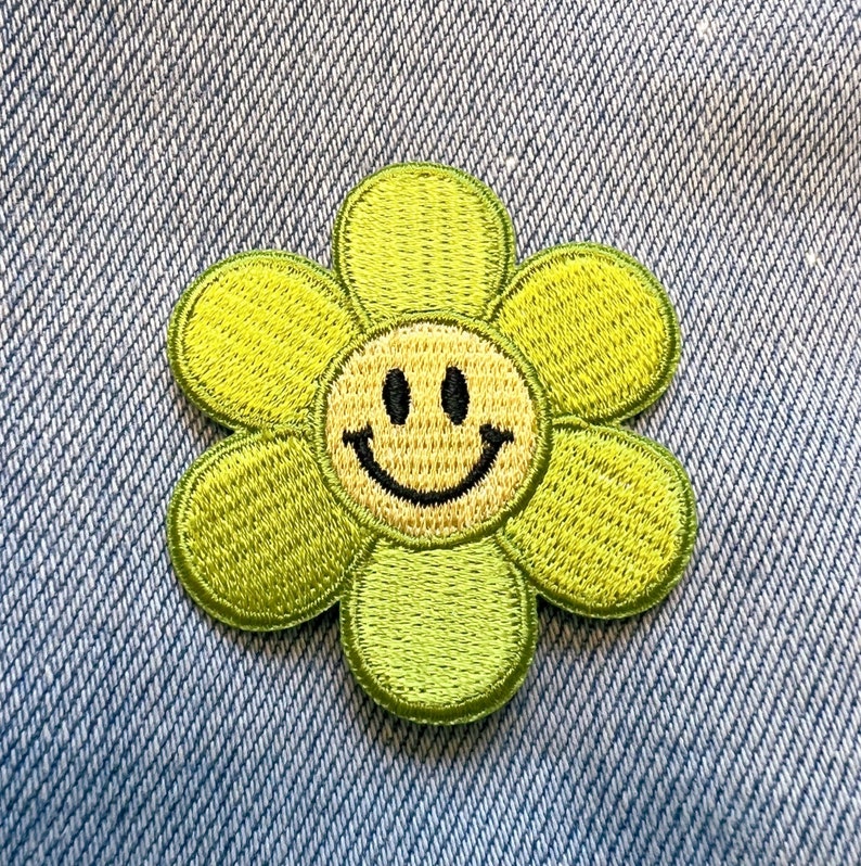 Smiley Daisy Patch Embroidered Patches for Jackets Positivity Optimism & Good Vibes Retro Flower Patches Kidcore Smiley Face Patch image 8