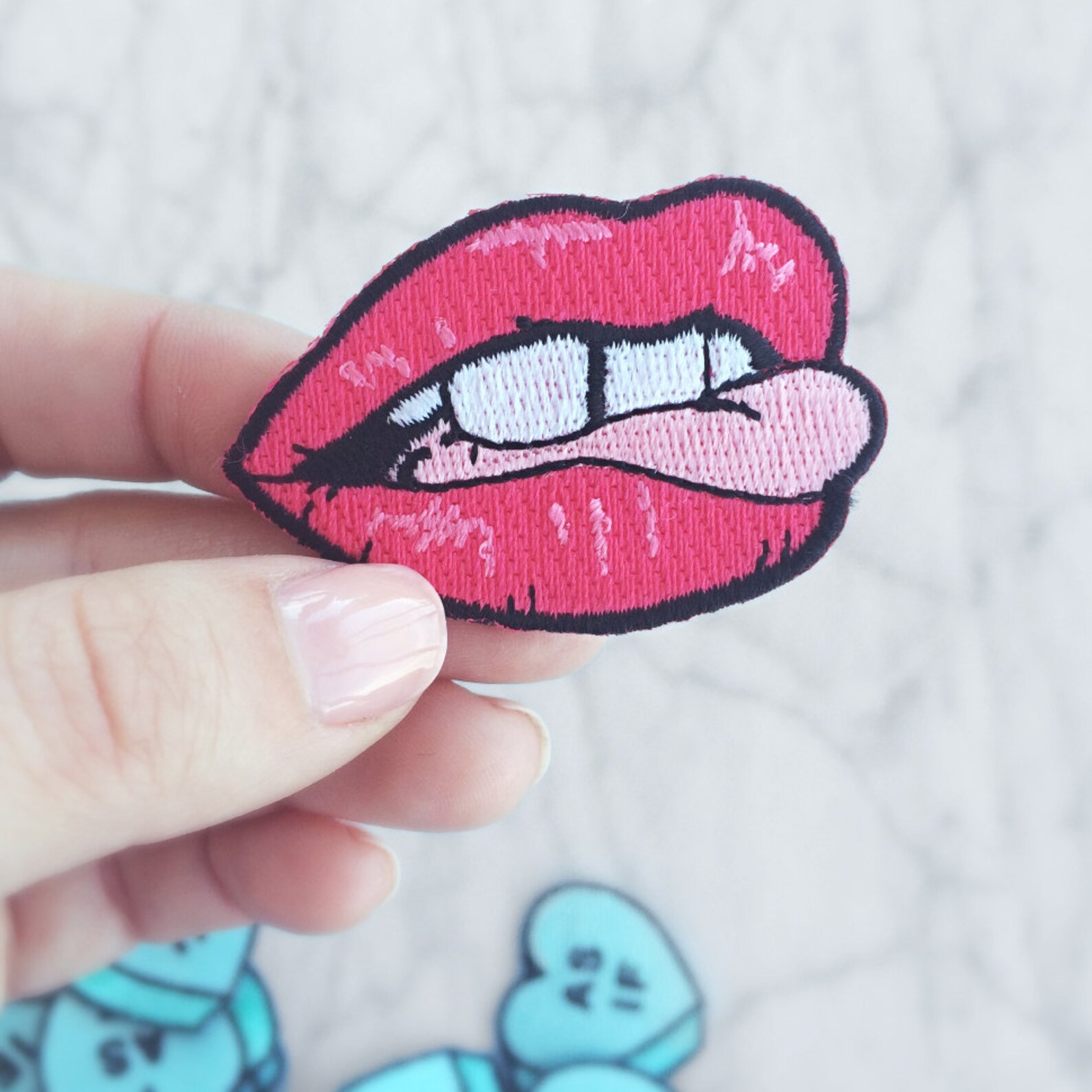 Lip Patch Iron on Embroidered Patch Applique Hot Pink Etsy