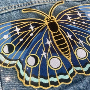 Lunar Butterfly XL Back Patch Patches for Jackets, Embroidered Iron On, Moon Phases, Stars & Night Sky Midnight Blue Wildflower Co. image 6