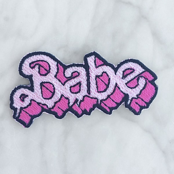 Babe Patch - Barbiecore Embroidered Iron On Patch - Pink Drippy Letters - Feminist