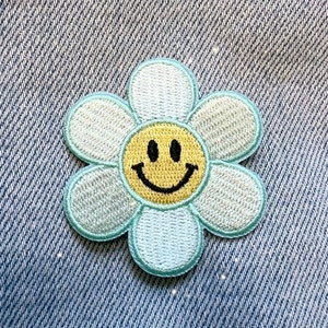 Smiley Daisy Patch Embroidered Patches for Jackets Positivity Optimism & Good Vibes Retro Flower Patches Kidcore Smiley Face Patch image 9