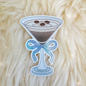 Espresso Martini Sticker w. Bow - Stickers for Laptop Case Water Bottles - Coquette Aesthetic - Girlycore  - Cocktail Glitter Stickers