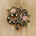 Snake Enamel Pin - Magical w. Moon Phases & Flowers - Black Gold Serpent Hard Enamel Lapel Pin - Wildflower + Co. - Valentines Day Gift 