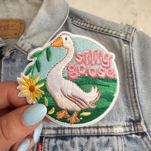 Silly Goose Patch | Embroidered Iron on Patches | Coquette Aesthetic Patch | Cute Whimsy Gifts | Fun Accessories | Wildflower + Co.