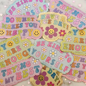 Stickers affirmation de soi - Stickers positifs - Faites ce qui vous rend heureux - Je fais de mon mieux - Soyez gentil avec vous-même - Passez une belle journée Paillettes !