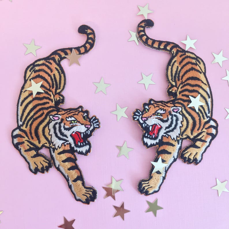 Tiger Patch - Iron On Embroidered Patches - Climbing Tigers - Set or Individually Sold - Wildflower + Co. 